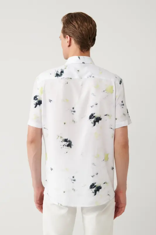Men's White Shirt with British Collar Print Viscose Regular Fit A41y2180 - 4