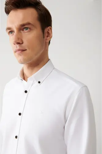 Men's White Shirt with Spread Collar Cotton Viscose Regular Fit A32y2120 - AVVA (1)