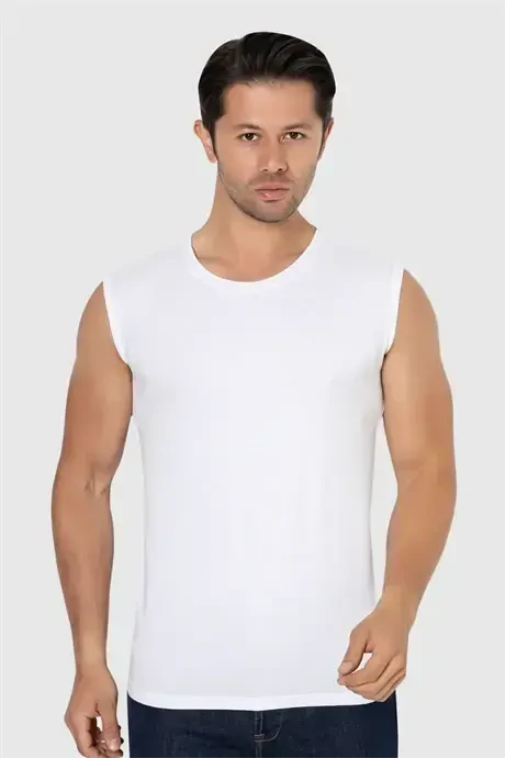 Men's White Sleeveless T-Shirt Tank Top Cotton Lycra 2-Pack - 3