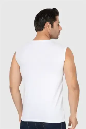 Men's White Sleeveless T-Shirt Tank Top Cotton Lycra 2-Pack - 4