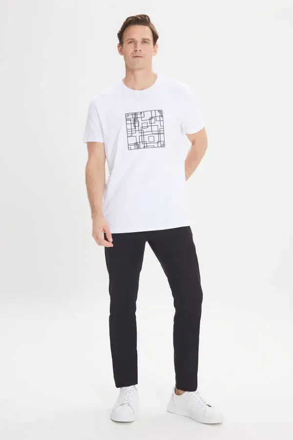 Men's White Slim Fit Cotton Stretch Print - 2