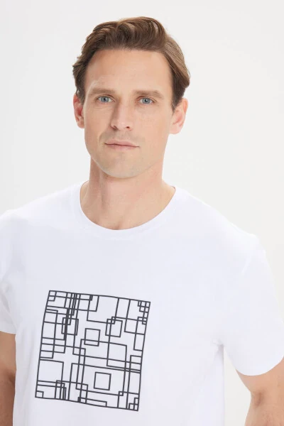 Men's White Slim Fit Cotton Stretch Print - 4