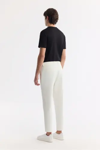 Men's White Slim Fit Elastic Waistband Bi-Stretch Chino - 3