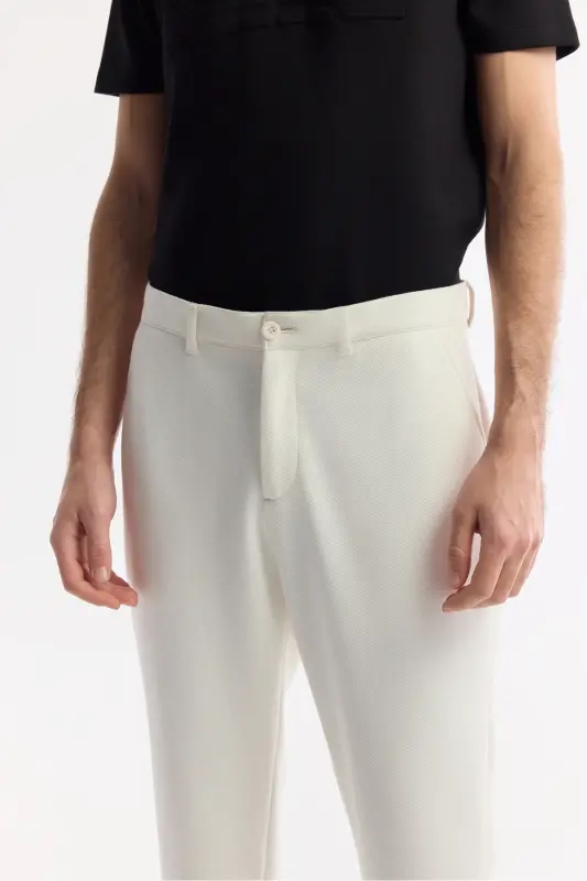Men's White Slim Fit Elastic Waistband Bi-Stretch Chino - 4