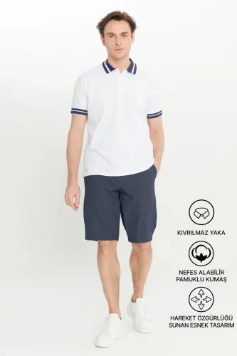 Men's White Slim Fit Narrow Cut 100% Cotton Non-Iron Polo Neck T-Shirt - 3