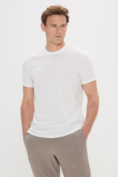 Men's White Slim Fit Narrow Cut 100% Cotton Textured - 3