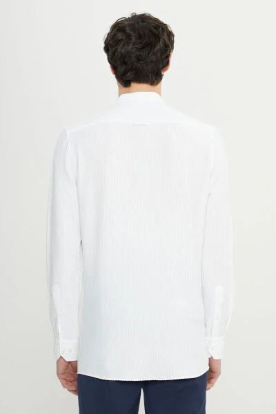 Men's White Slim Fit Narrow Cut Buttoned Collar Textured - 5