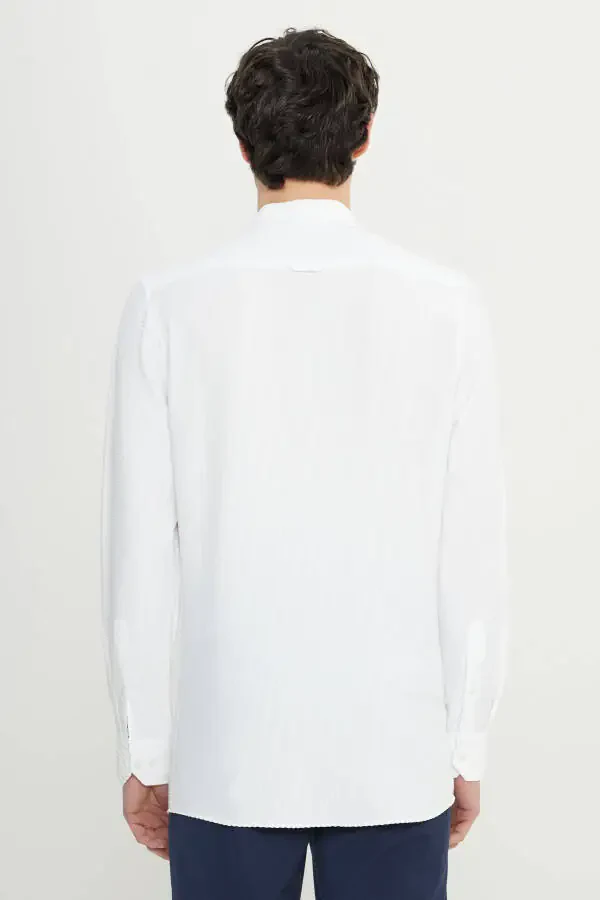 Men's White Slim Fit Narrow Cut Buttoned Collar Textured - 5