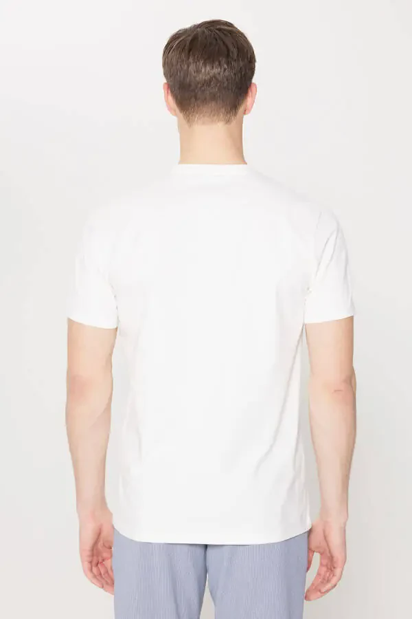 Men's White Slim Fit Narrow Cut Cotton Flexible Printed Crew Neck T-shirt - 6