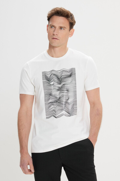 Men's White Slim Fit Narrow Cut Cotton Flexible Printed Crew Neck T-shirt - ALTINYILDIZ CLASSICS