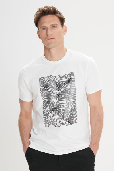 Men's White Slim Fit Narrow Cut Cotton Flexible Printed Crew Neck T-shirt - 4