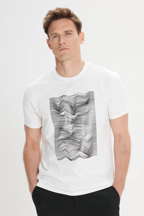 Men's White Slim Fit Narrow Cut Cotton Flexible Printed Crew Neck T-shirt - 4