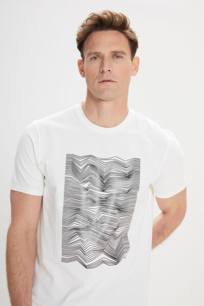 Men's White Slim Fit Narrow Cut Cotton Flexible Printed Crew Neck T-shirt - 5