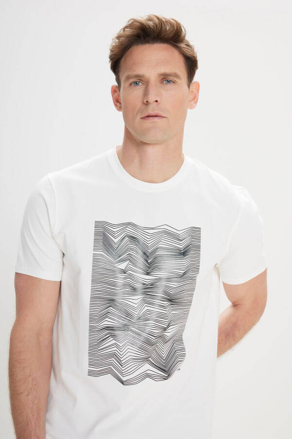 Men's White Slim Fit Narrow Cut Cotton Flexible Printed Crew Neck T-shirt - 5