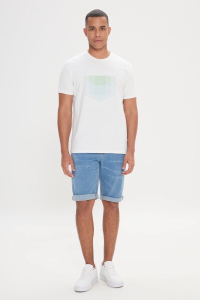 Men's White Slim Fit Narrow Cut Cotton Stretch Printed Crew Neck T-shirt - 2