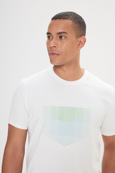 Men's White Slim Fit Narrow Cut Cotton Stretch Printed Crew Neck T-shirt - 3