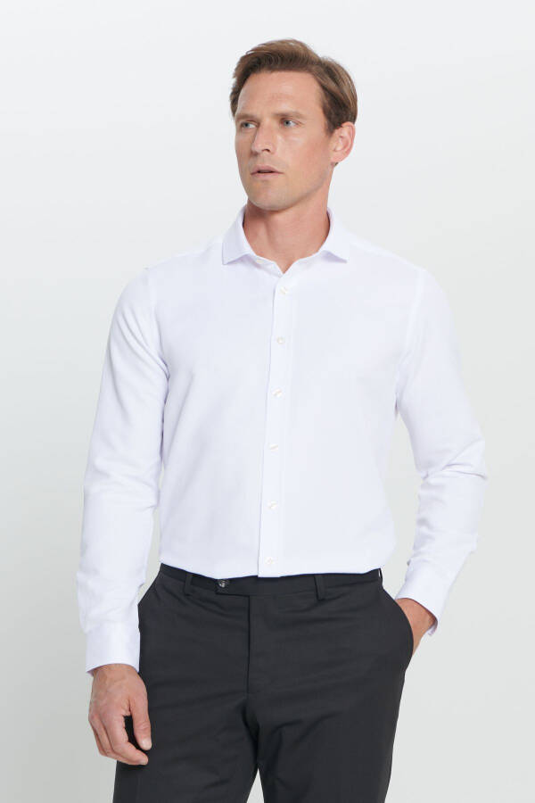 Men's White Slim Fit Narrow Cut Italian Collar Armored Shirt - 1