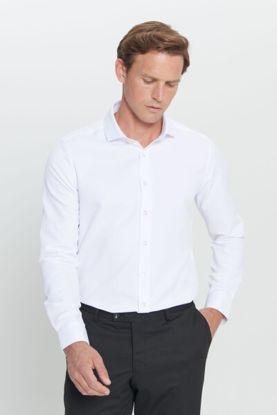 Men's White Slim Fit Narrow Cut Italian Collar Armored Shirt - 3