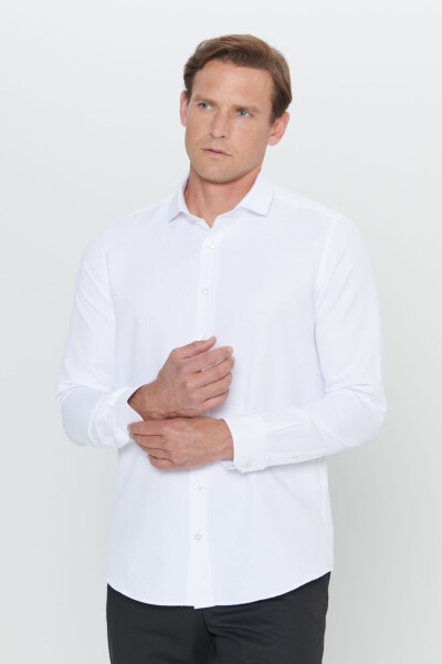 Men's White Slim Fit Narrow Cut Italian Collar Armored Shirt - 4