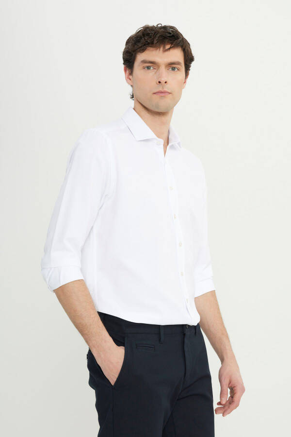 Men's White Slim Fit Narrow Cut Italian Collar Armored Shirt - 1