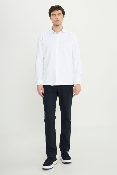 Men's White Slim Fit Narrow Cut Italian Collar Armored Shirt - 2