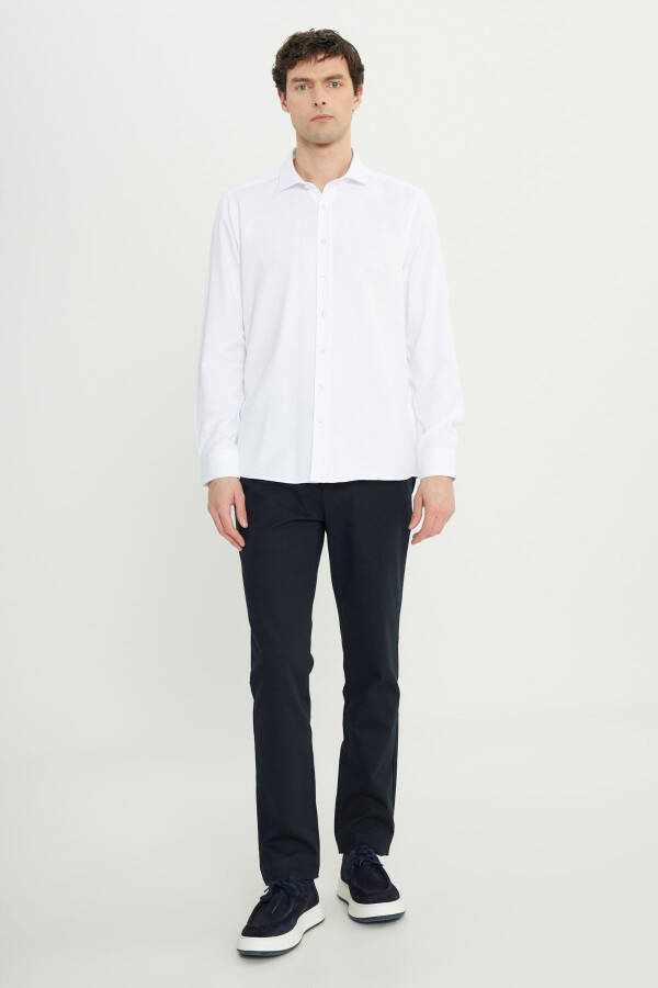 Men's White Slim Fit Narrow Cut Italian Collar Armored Shirt - 2