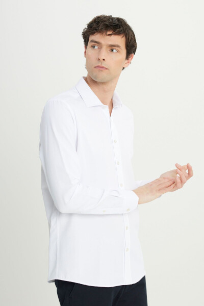 Men's White Slim Fit Narrow Cut Italian Collar Armored Shirt - 3