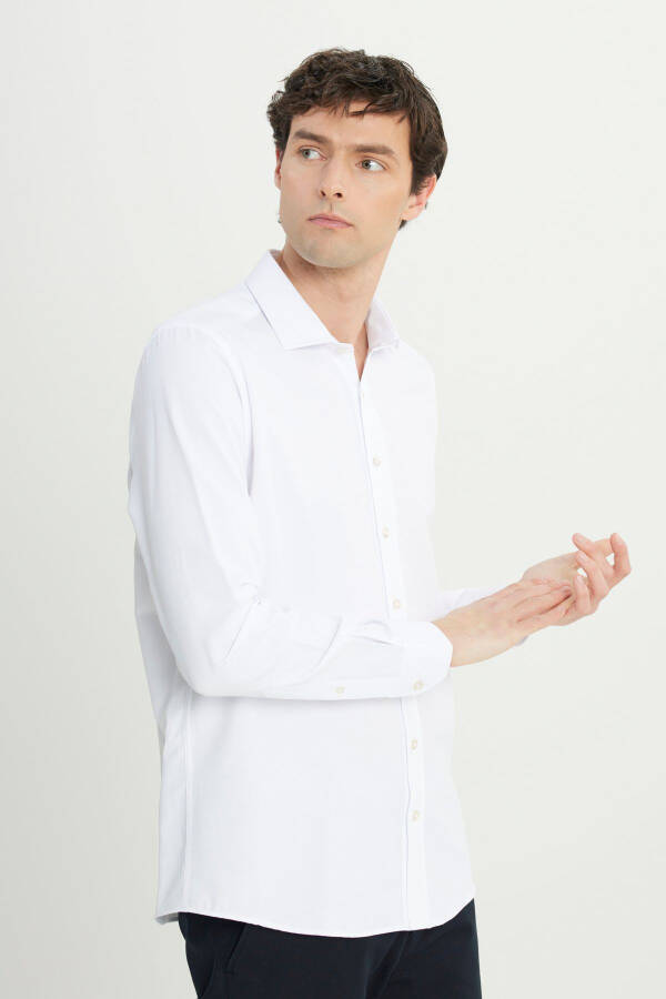 Men's White Slim Fit Narrow Cut Italian Collar Armored Shirt - 3