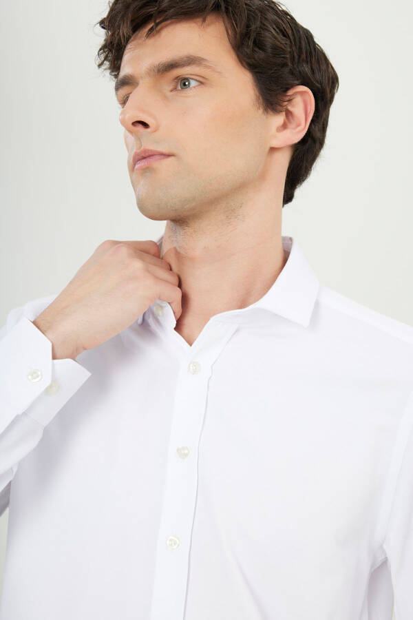 Men's White Slim Fit Narrow Cut Italian Collar Armored Shirt - 4