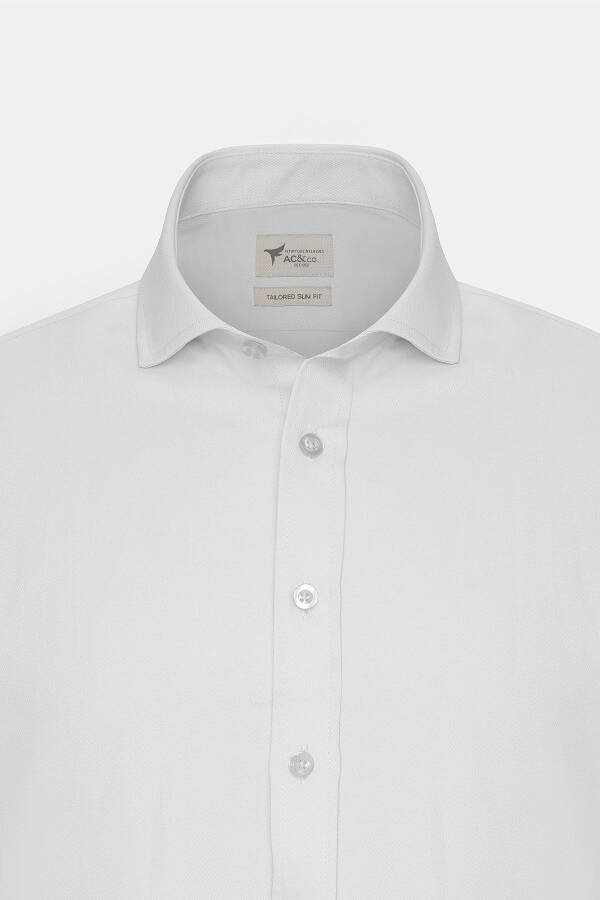 Men's White Slim Fit Narrow Cut Italian Collar Armored Shirt - 7