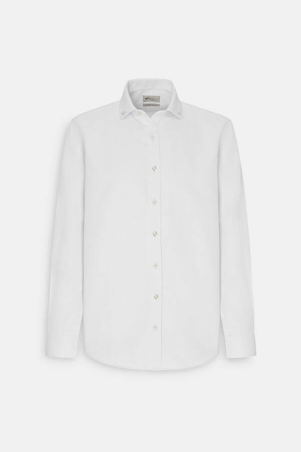 Men's White Slim Fit Oxford Button-Down Collar Armored Cotton Shirt - 7