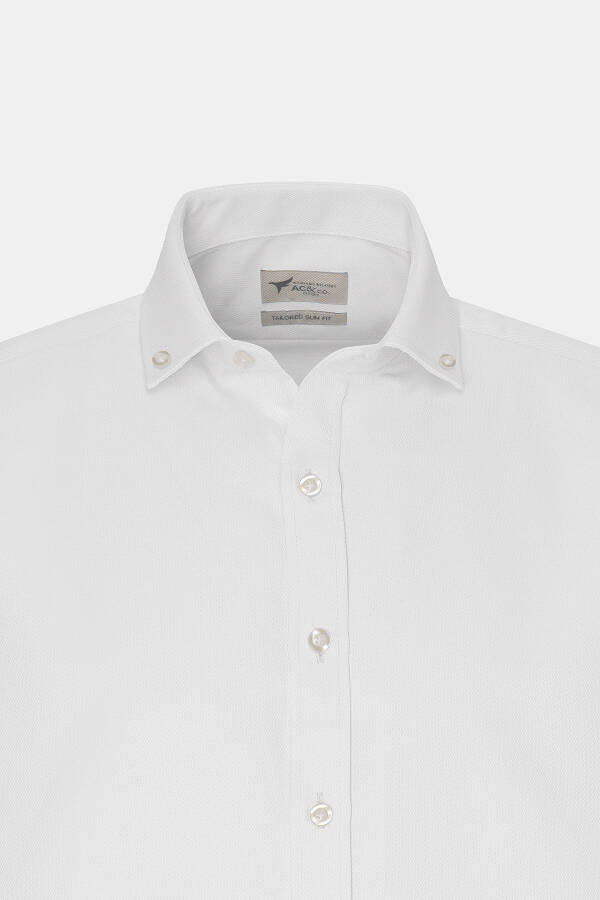 Men's White Slim Fit Oxford Button-Down Collar Armored Cotton Shirt - 8