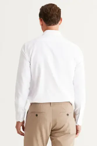 Men's White Slim Fit Oxford Button-Down Collar Armored Cotton Shirt - 7