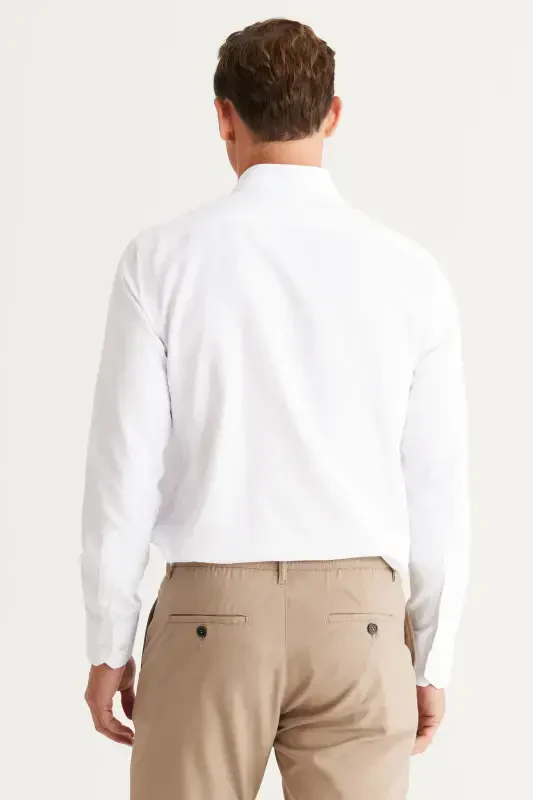 Men's White Slim Fit Oxford Button-Down Collar Armored Cotton Shirt - 7