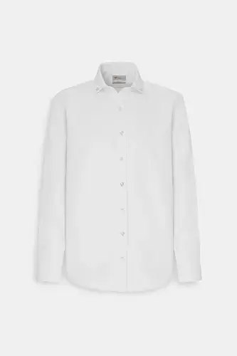 Men's White Slim Fit Oxford Button-Down Collar Armored Cotton Shirt - 8