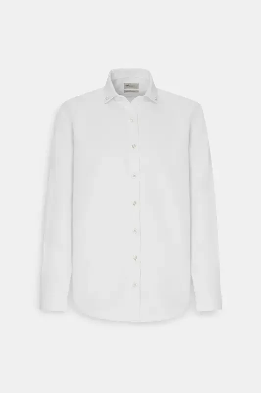 Men's White Slim Fit Oxford Button-Down Collar Armored Cotton Shirt - 8