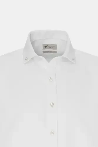 Men's White Slim Fit Oxford Button-Down Collar Armored Cotton Shirt - 9