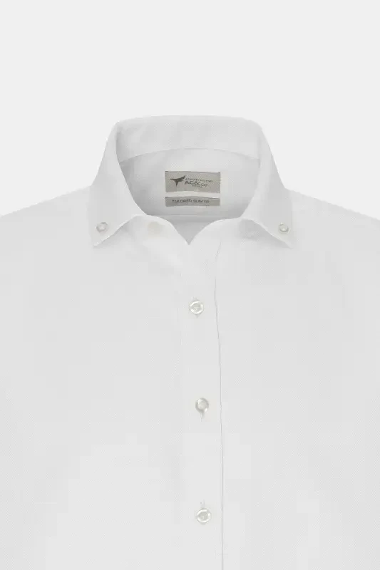 Men's White Slim Fit Oxford Button-Down Collar Armored Cotton Shirt - 9