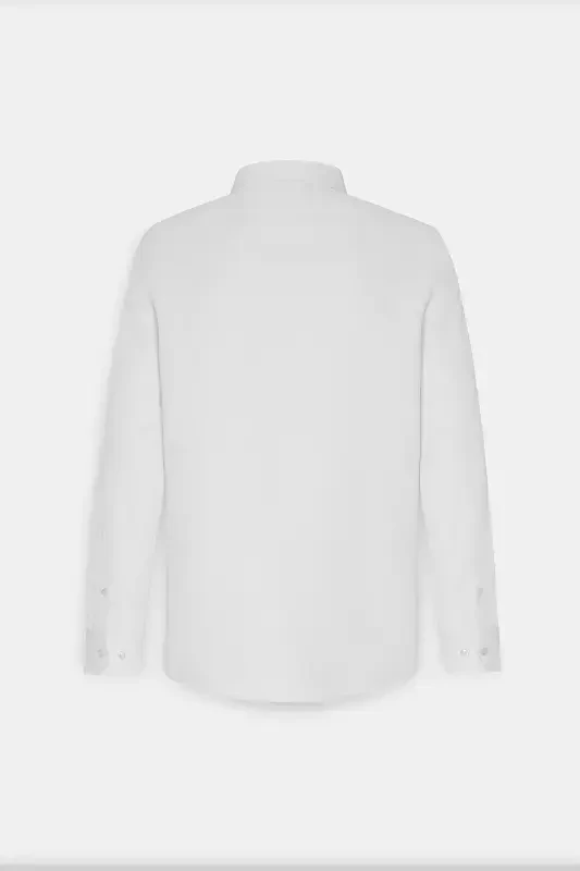 Men's White Slim Fit Oxford Button-Down Collar Armored Cotton Shirt - 11