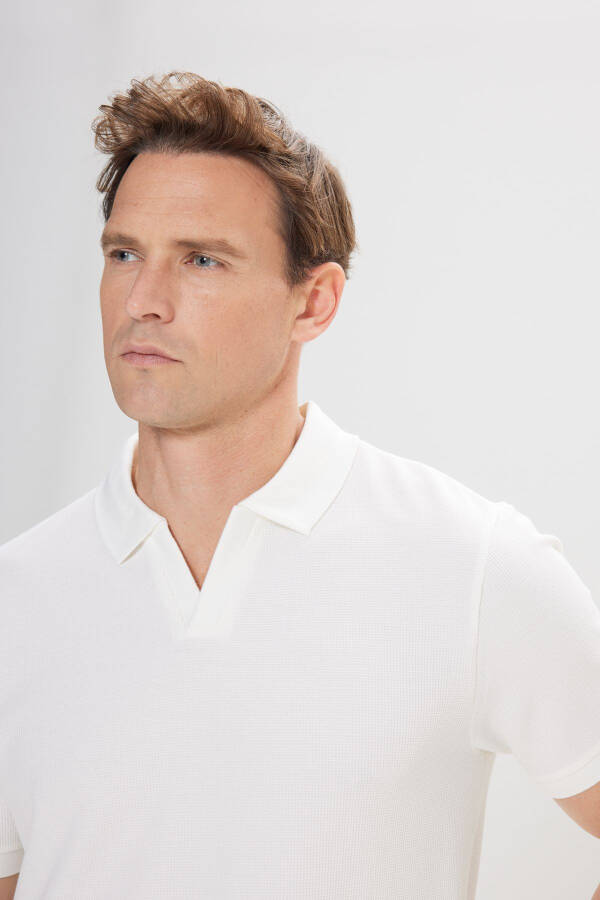 Men's White Slim Fit Polo Neck T-Shirt - 5