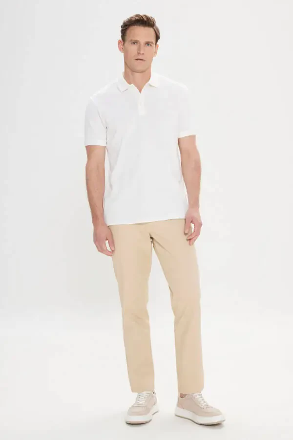 Men's White Slim Fit Polo Shirt 100% Cotton Short Sleeve T-Shirt - 2