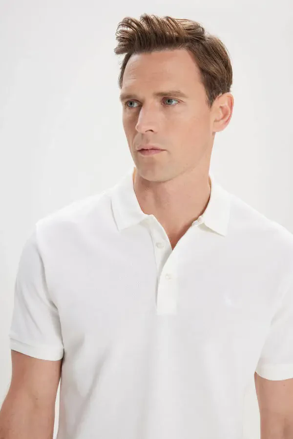 Men's White Slim Fit Polo Shirt 100% Cotton Short Sleeve T-Shirt - 3