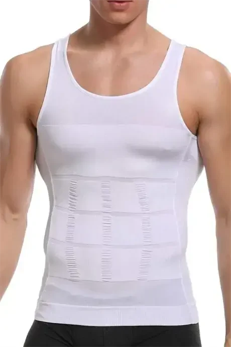Men's White Slimming Corset Tank Top Abdomen Sagging Prevention Body Shaper - 1