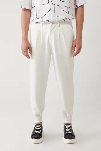 Men's White Smyrna Baggy Fit Trousers Classic Waist Pleated Knit A41y3075 - 3