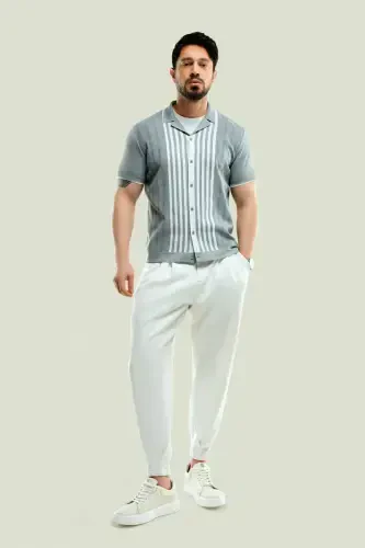 Men's White Smyrna Baggy Fit Trousers Classic Waist Pleated Knit A41y3075 - 1