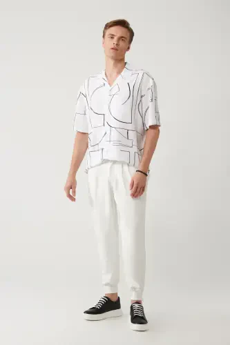 Men's White Smyrna Baggy Fit Trousers Classic Waist Pleated Knit A41y3075 - 2