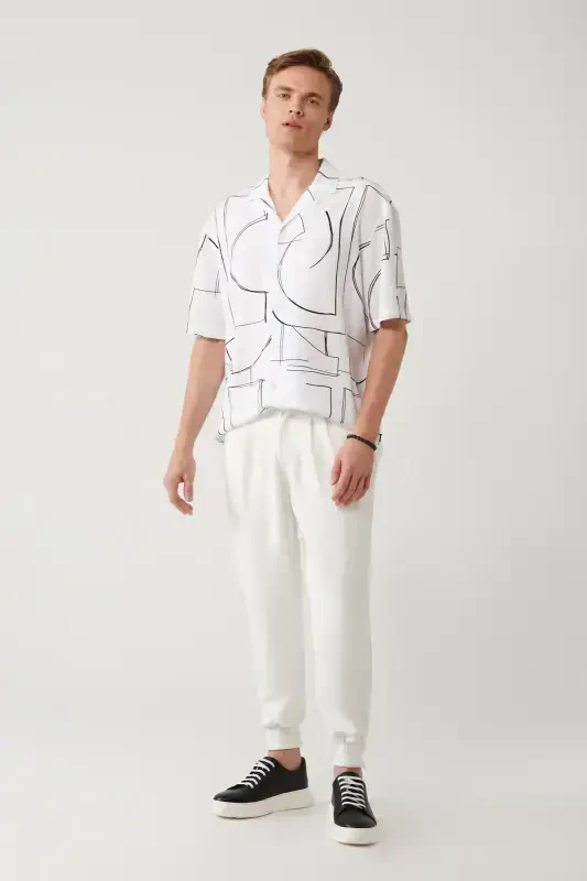 Men's White Smyrna Baggy Fit Trousers Classic Waist Pleated Knit A41y3075 - 2