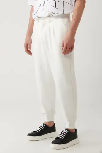 Men's White Smyrna Baggy Fit Trousers Classic Waist Pleated Knit A41y3075 - 4