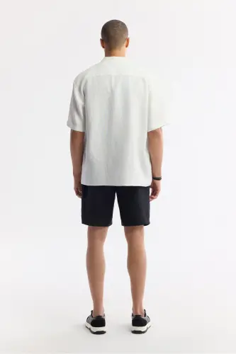 Men's White Stand Collar 100% Linen Short Sleeve Relaxed Fit - 4