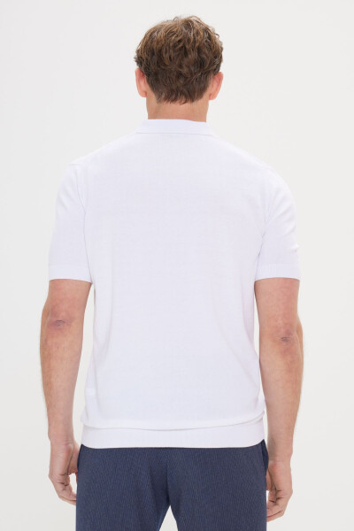 Men's White Standard Fit Regular Cut 100% Cotton Textured Polo Neck Knit T-Shirt - 6